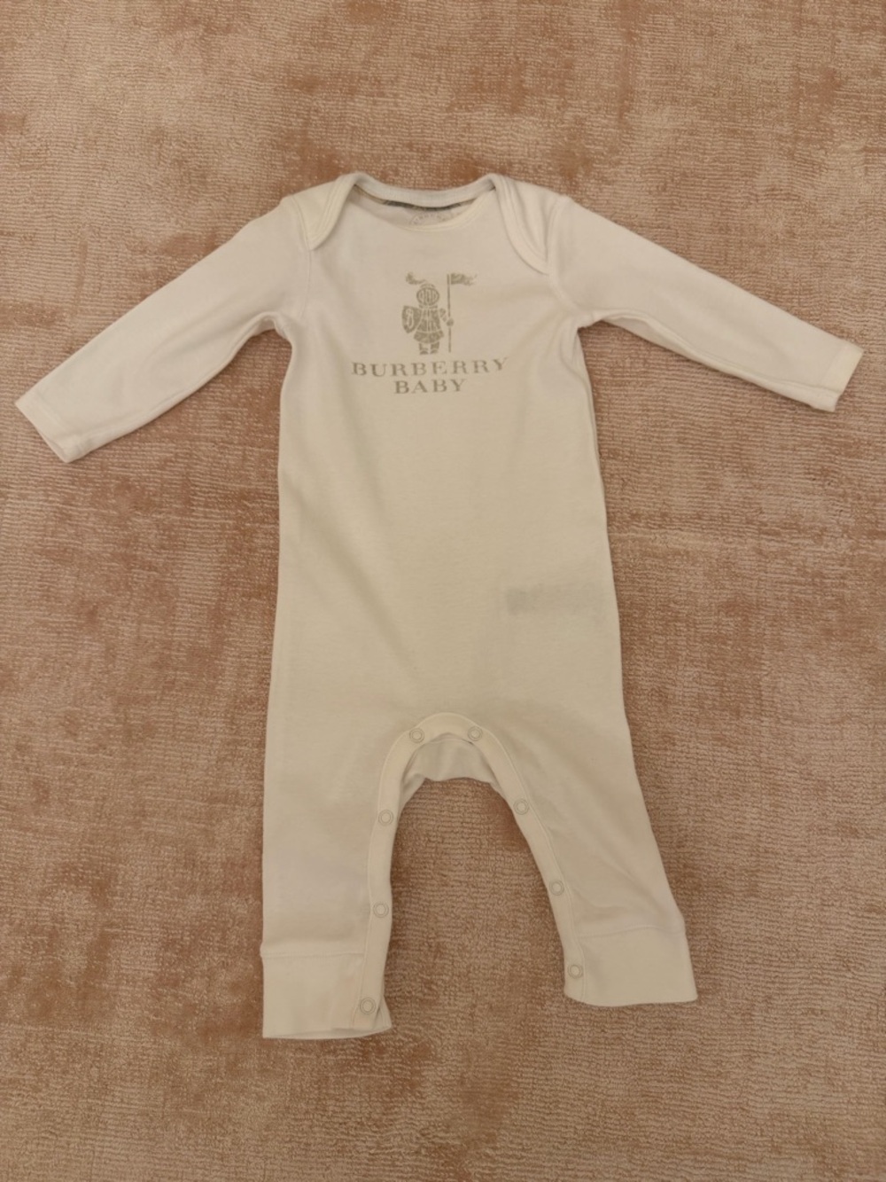 Burberry Baby Cream Long Sleeve Footie with Logo